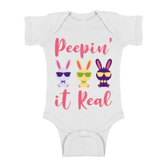 Easter Baby Girl Newborn Clothing 6-9 Months 12M 18M 1 Year Old Boy Easter Bunny Bodysuit Peepin’ it Real One Piece Top