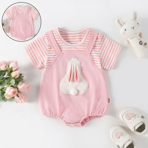 Easter Baby Girl Outfit Short Sleeve Bunny Bodysuit Romper Summer Clothes Clothes for 0-3 Months Old Girl