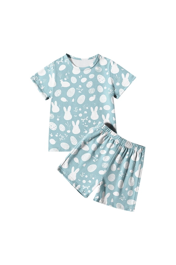 Easter Baby Girl Outfit Short Sleeves Funny Bunny Suit Easter Egg Shirt Holyweek Shirts Soft and Comfortable Tops Shorts 2 PC Sets Kids Clothing White 9-10 Years