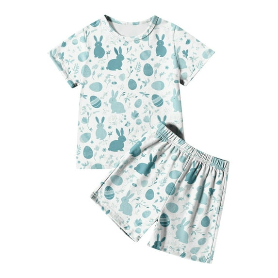 Easter Baby Girl Outfit Size 2-12 Short Sleeves Funny Bunny Suit Easter Egg Shirt Pajamas Soft and Comfortable Tops Shorts 2 PC Sets Children Clothing Z01-White 11-12 Years