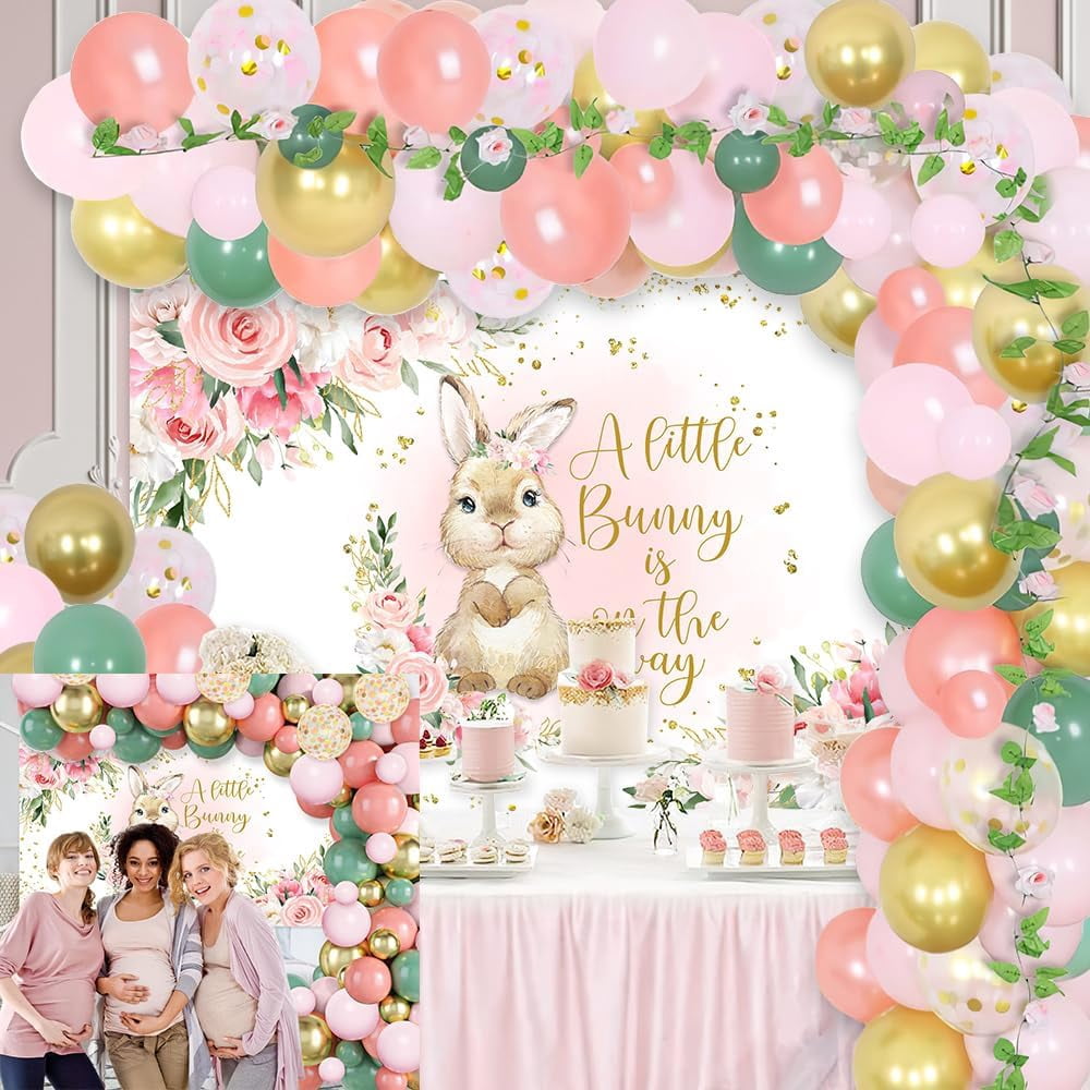 Easter Balloon Arch Kit For Baby Shower With Bunny Banner Pink Party Decorations Baby Girl Shower Supplies