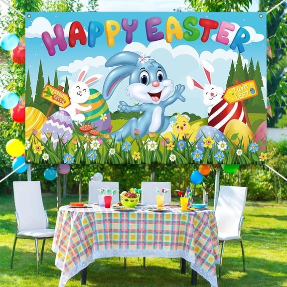 Easter Backdrop, 70.8 x 43.3 inches, Polyester, Happy Easter Design, for Photography, Party Decorations, Indoor-Outdoor Use