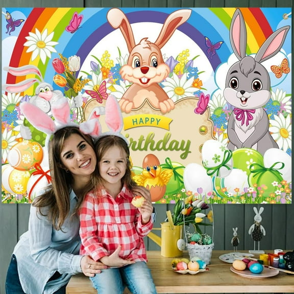 Easter Backdrop, 70.8 x 43.3 inches, Polyester, Happy Easter Design, for Photography, Party Decorations, Indoor-Outdoor Use