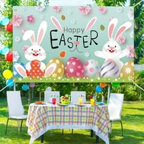 Easter Backdrop, 70.8 x 43.3 inches, Polyester, Happy Easter Design, for Photography, Party Decorations, Indoor-Outdoor Use
