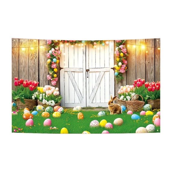 Easter Backdrop Cloth with Bunny & Egg Prints, Reusable Photo Background Prop for Easter Parties, Festive Easter Decor Banner for Holiday Celebrations & Photography Sessions, C, 1pc