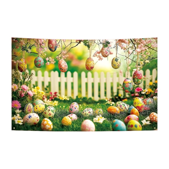 Easter Backdrop Vinyl Bunny Eggs Design Waterproof Photo Background for Easter Party Decor Indoor Outdoor Family Photo Prop