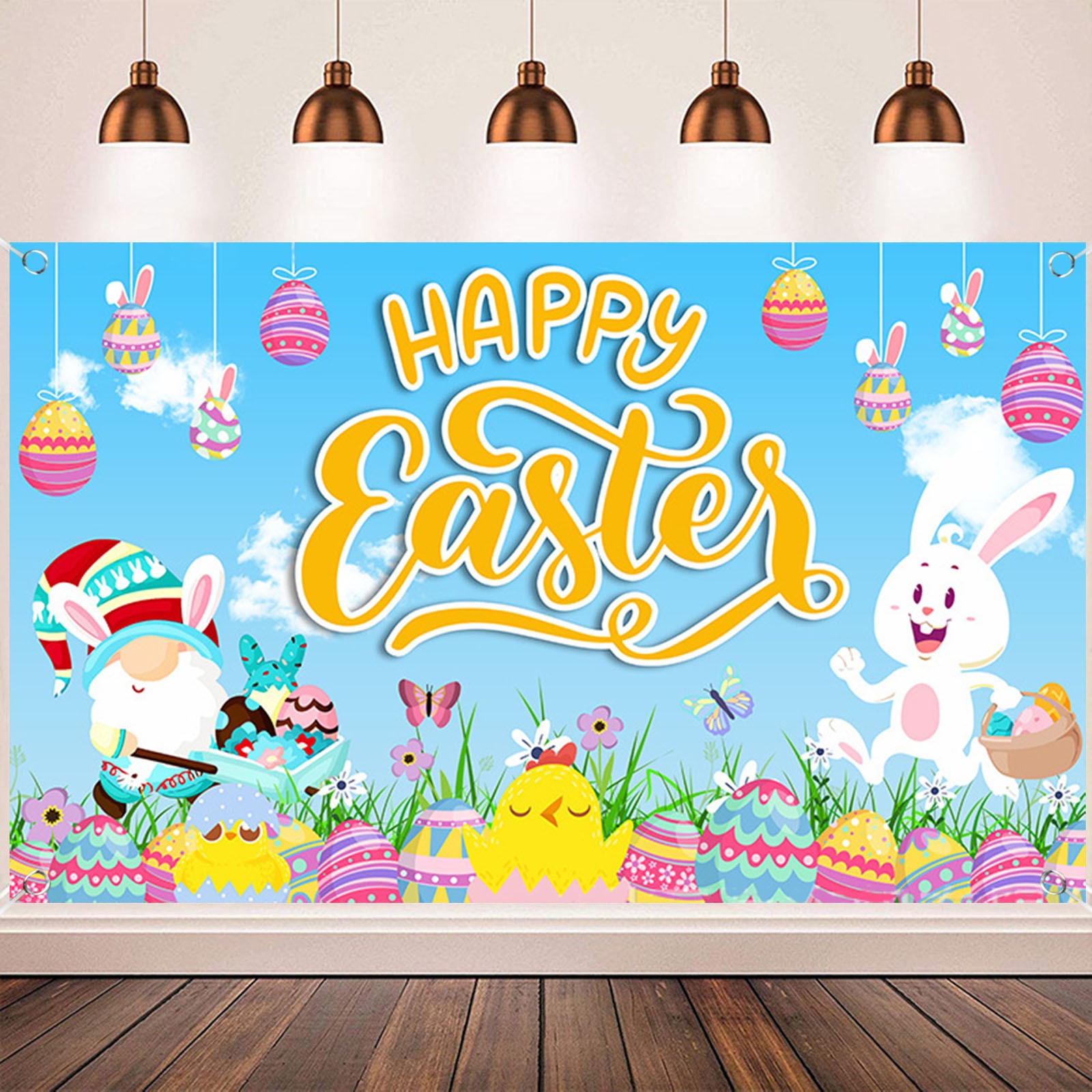 Easter Background Cloth Cartoon Egg Decoration Background Photo ...