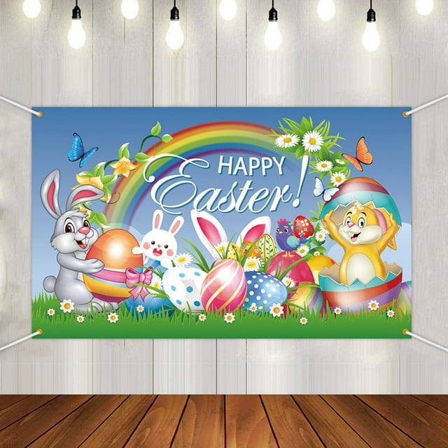 Easter Background Cloth Cute Cartoon Bunny Carrot Flower Egg Pattern ...