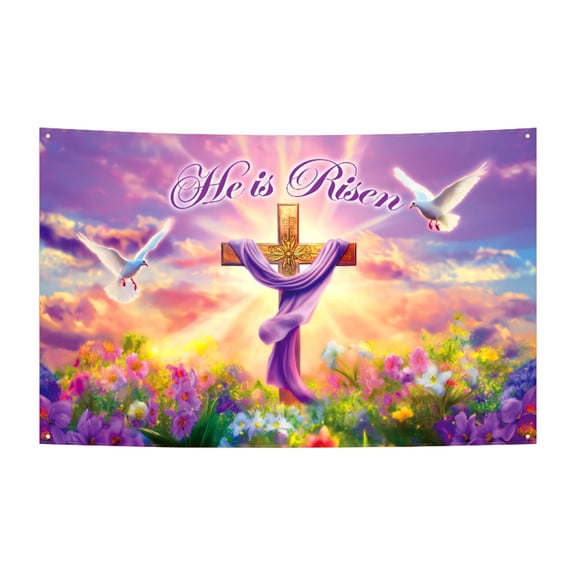 Easter Background Decor with Bunny and Eggs, Large Vinyl Photo Backdrop for Easter Party Supplies, Indoor Outdoor Holiday Celebration Banner, Church School Event Prop