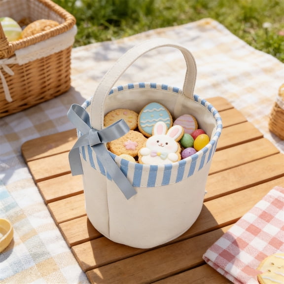 Easter Bag DIY Craft Kit, Decorative Fabric Storage Basket, Easter Bags, Reusable Gift Bag, Multi-Purpose Organizer for Candy Gifts Toys, Lightweight Portable Basket for Party Favors, 9*7.9in, Blue