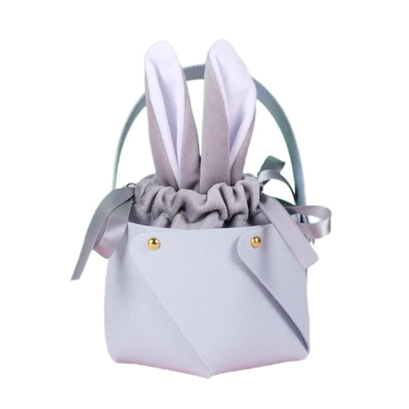 Easter Bag, Easter Goodie Bags, Rabbit Ear Velvet Bags with Drawstrings, Handheld Candy Bag Storage for Easter Egg Hunt, Party Supplies, Pastel Color Holiday Basket for Easter Party Gifts