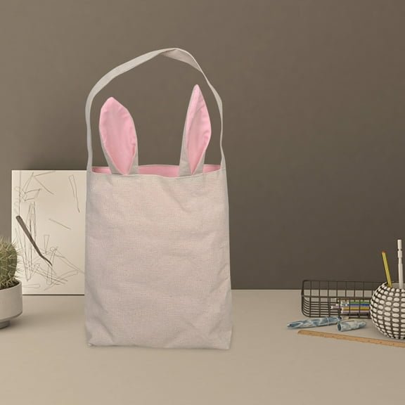 Easter Bags Basket Tote With Handle Featuring Rabbit Ear Design Reusable Burlap Storage Bag For Egg Hunt Candy And Holiday Gifts