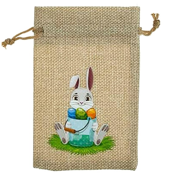 Easter Bags, Bunny Burlap Drawstring Bags Gift Treat Bags Cute Candy Brown Party Favors Supplies Crafts for Birthday Wedding Party