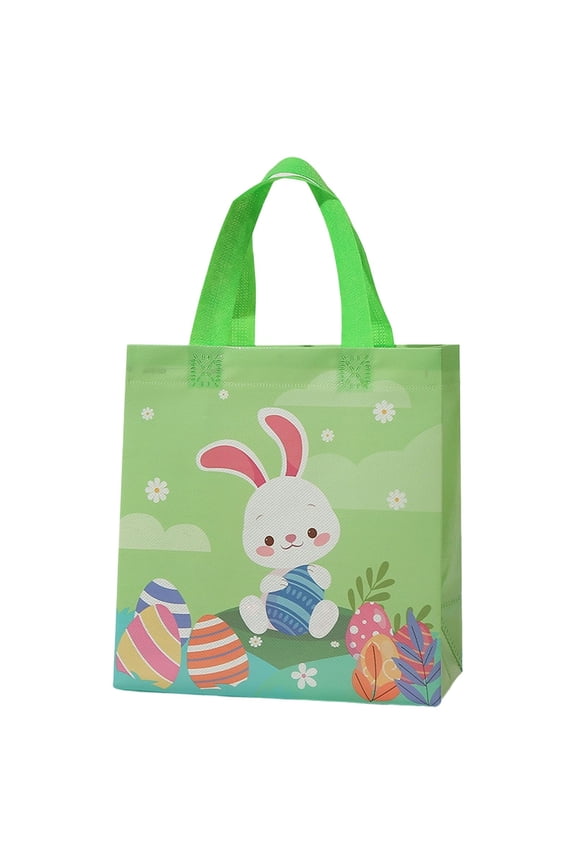 Easter Bags Happy Easter Bunny Non-Woven Tote Bag with Handles – 29×27×12cm, Disposable & Reusable (Style 1)