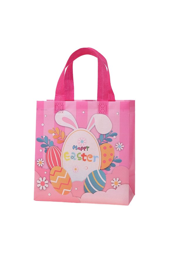 Easter Bags Happy Easter Bunny Non-Woven Tote Bag with Handles – 29×27×12cm, Disposable & Reusable (Style 3, Color C)