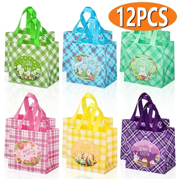 Easter Bags Party Supplies Bunny Bags Reusable Egg Hunt Gift Bags with Handles for Egg Hunt Game 12Pcs