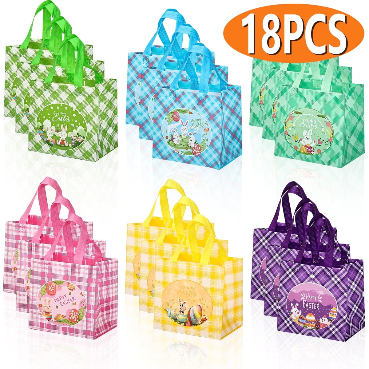 Easter Bags Party Supplies Bunny Bags Reusable Egg Hunt Gift Bags with Handles for Egg Hunt Game 18Pcs
