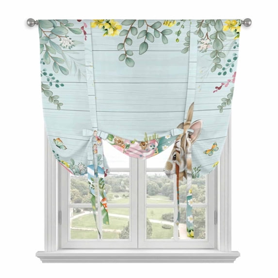 Easter Balloon Curtains for Living Room/French Door, Spring Rabbit Tail Eggs Eucalyptus Leaves Wood Tie Up Curtains 63 Inch Length Energy Saving Kitchen Curtains Shades for Windows 42"x63"