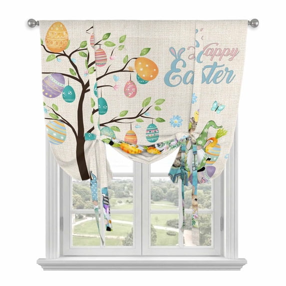 Easter Balloon Curtains for Living Room/French Door, Turquoise Truck Colorful Eggs Tree Gnomes Rabbit Tie Up Curtains 63 Inch Length Energy Saving Kitchen Curtains Shades for Windows 42"x63"