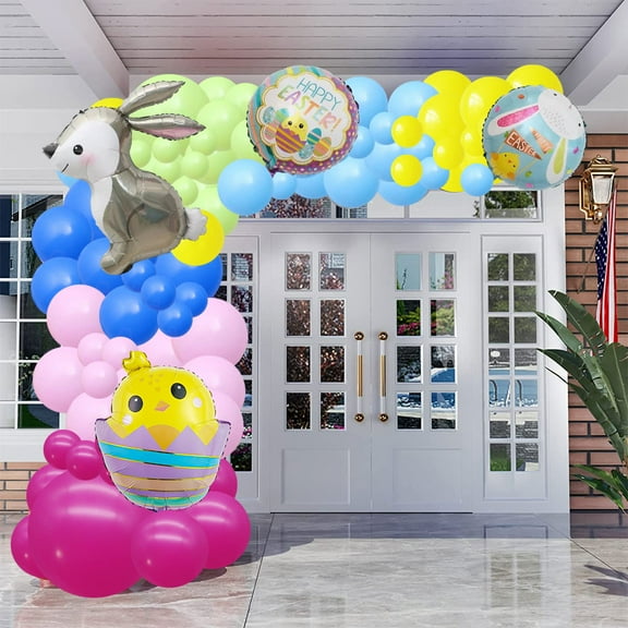 Easter Balloon Garland Arch Kit Purple Pink Green Balloons Chicken Egg Bunny Foil Balloons Spring Happy Easter Themed Party Supplies Bunny Birthday Decorations