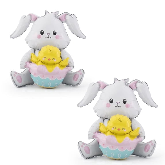 Easter Balloons Standing Bunny Balloons Eggs and Rabbit Balloon With Base for Easter Party Supplies Decorations Chick hatching Cute Rabbit Shaped Foil Mylar Balloon Kits 2PCS