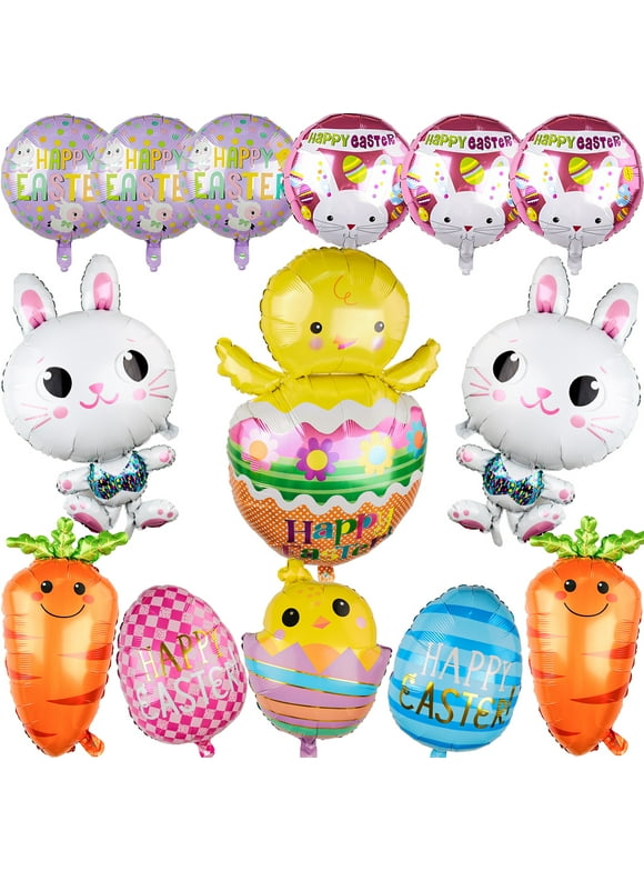 Easter Balloons foil Easter Egg Balloons Easter Bunny Mylar Balloons 15pcs Bunny Egg Chick Carrot Foil Balloons