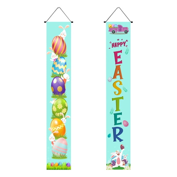 Easter Banner Hanging Decorations - 71x12 Inch Outdoor/Indoor Front Door Flag, Polyester Fabric, Durable and Weather-Resistant, Easy to Hang with Grommets, for Porch, Bathroom, Office Decor(B)
