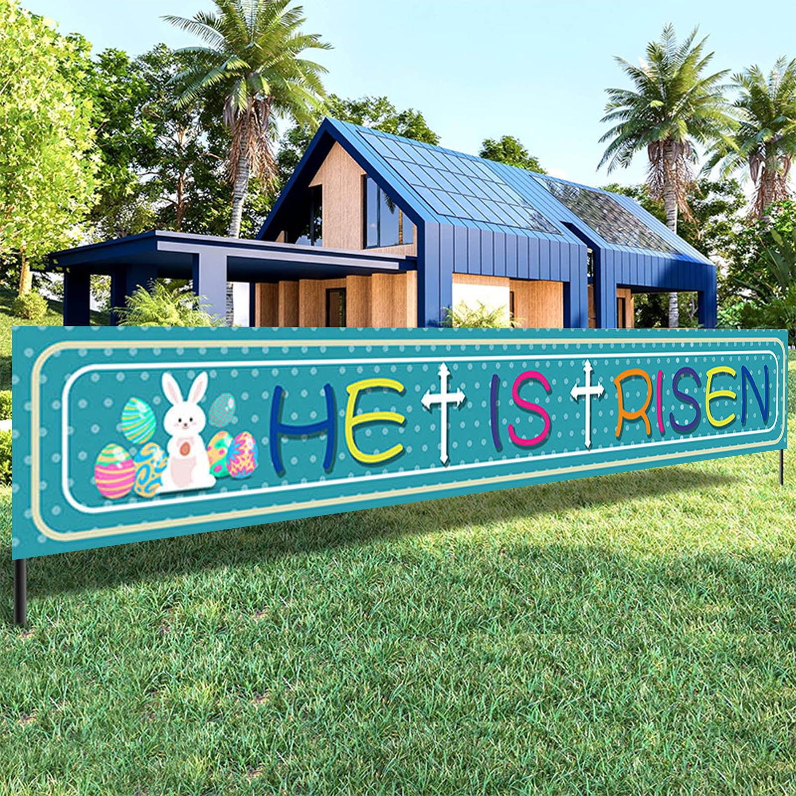 Easter Banner Hanging Flags Spring Outdoor Patio Decorations Bunny Egg