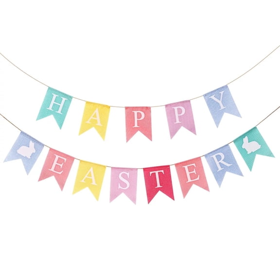 Easter Banner Happy Easter Letter Garland with Bunny Printed Pennant Flags Reusable Hanging Party Decoration for Home Office Classroom Indoor Outdoor