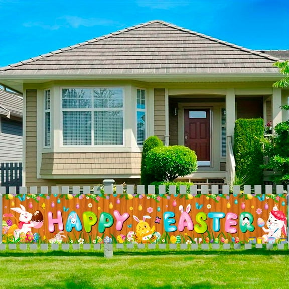Easter Banners for Outside Fence, 118''x19.6'' Happy Easter Banner for Yard Sign, Easter Outdoor Banner & Easter Day Banners for Outside, Indoor or Outdoor Easter Party Decorations