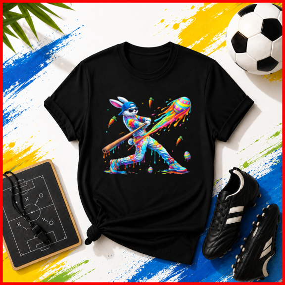 Easter Baseball Bunny Splash Unisex T-Shirt, S-5XL