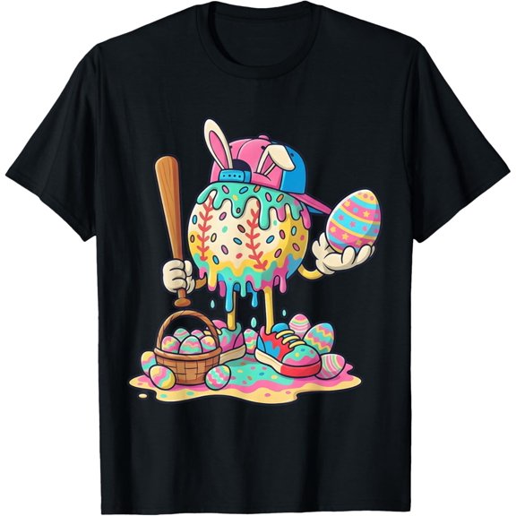 Easter Baseball Drip Easter Bunny Women Men T-Shirt