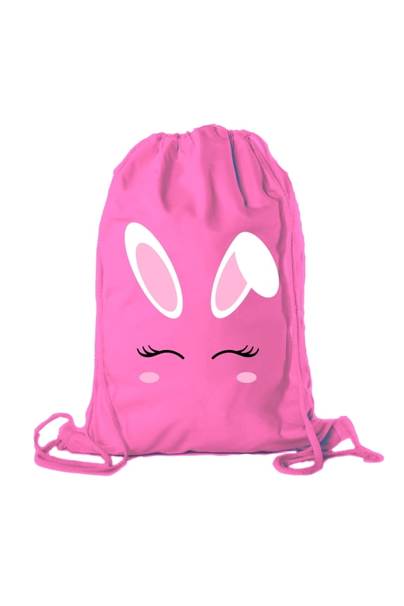 Easter Basket Backpack Bulk Cotton Drawstring Cinch Bags Easter Bunny Gift Bags - Bunny Face