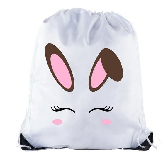 Easter Basket Bags, Bulk Drawstring Backpacks, Party Favor Goody Bags for Easter - Bunny Face
