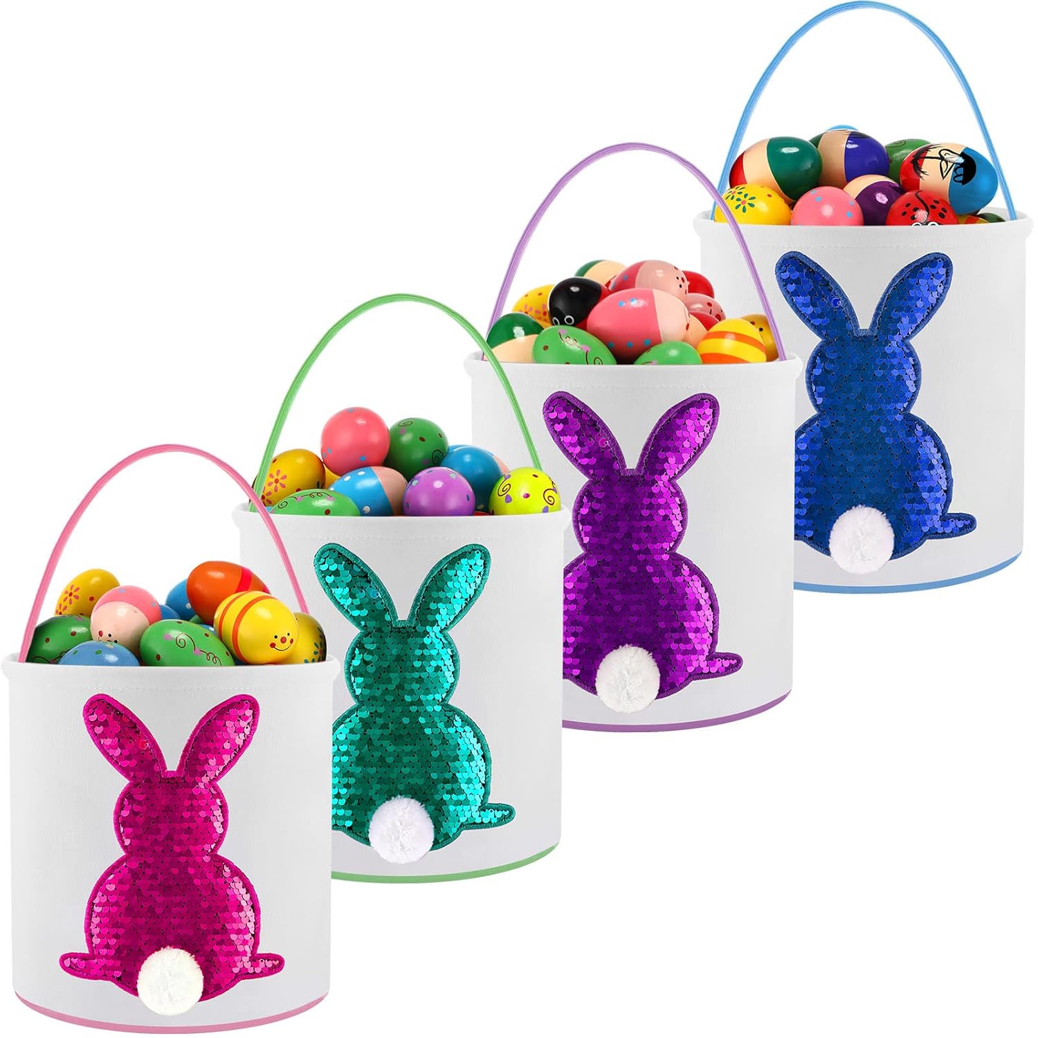 Easter Basket Bags Canvas Bunny Basket Egg Bag Tote Bag for Egg Hunt ...