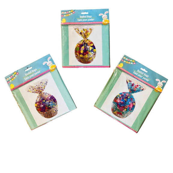 Easter Basket Bags, Large Easter cellophane bags, DIY Easter Basket Bags, 22 x 25 in. Easter Eggs Basket Plastic Cello Bag - Large