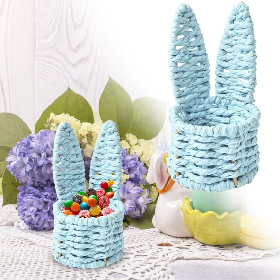 Easter Basket Blue 14X8 cm, Easter Baskets for Egg Hunt Plush Bunny Basket, Easter Decorations & Gifts for Boys Girls, By TINGXIN