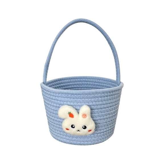 Easter Basket for Boys Girls Easter Bunny Basket with Rabbit Ears, Easter Egg Hunting Basket Easter Baskets for Children Kids Babies First Easter Gifts Blue White 9.8 x 7.8 x 7.8”