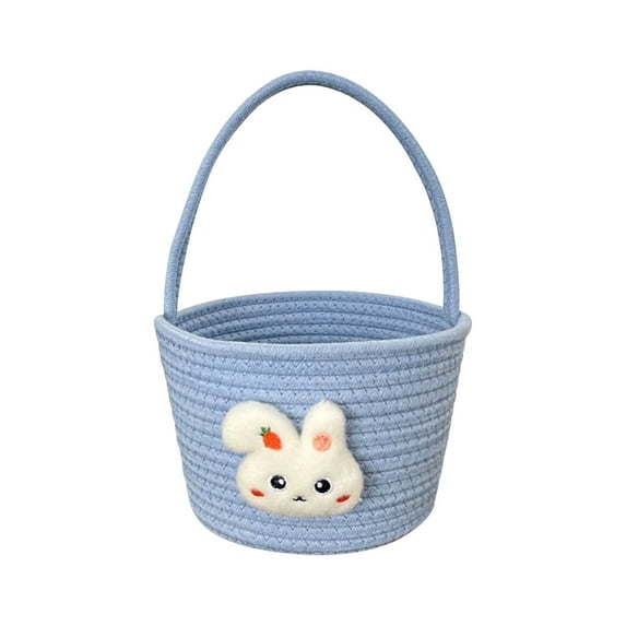 Easter Basket for Boys Girls Easter Bunny Basket with Rabbit Ears, Easter Egg Hunting Basket Easter Baskets for Children Kids Babies First Easter Gifts Blue White 9.8 x 7.8 x 7.8”
