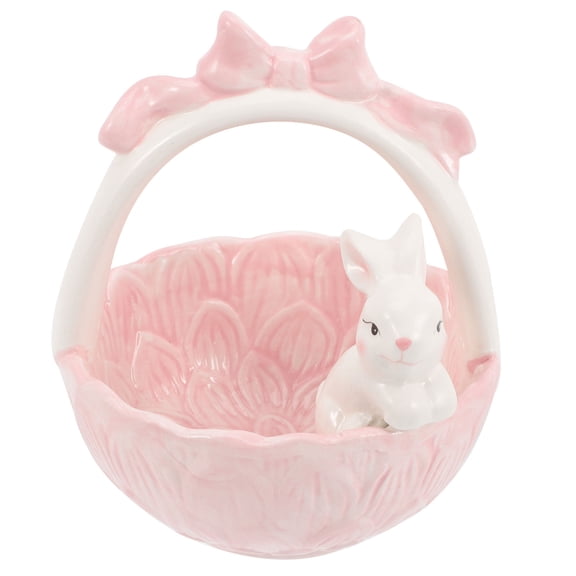 Easter Bunny Candy Bowl Basket - Cute Bunny Decor for Office Desk, Holiday Parties, Spring Celebrations and Seasonal