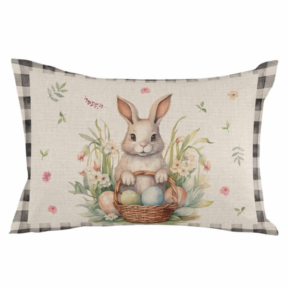 Easter Basket Bunny Eggs Spring Leaves Throw Pillow Cover, Pillowcase Protectors with Zipper, Breathable Decorative Lumbar Pillow Case Cover, Pillow Shams for Couch Sofa 12x20Inch