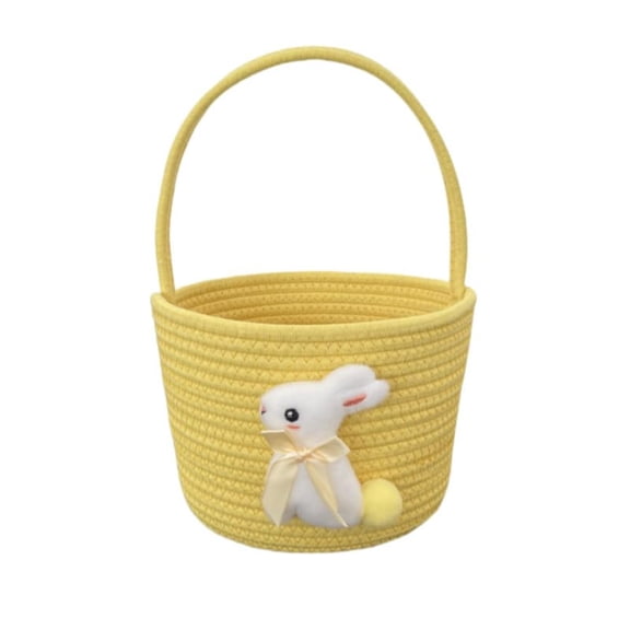 Easter Basket Decorative Baskets, Easter Handle Basket, Three-Dimensional Full-Body Cute Little Rabbit Easter Basket, Woven Rope Gift Empty Box for Eggs Treasure Hunt Basket - Yellow