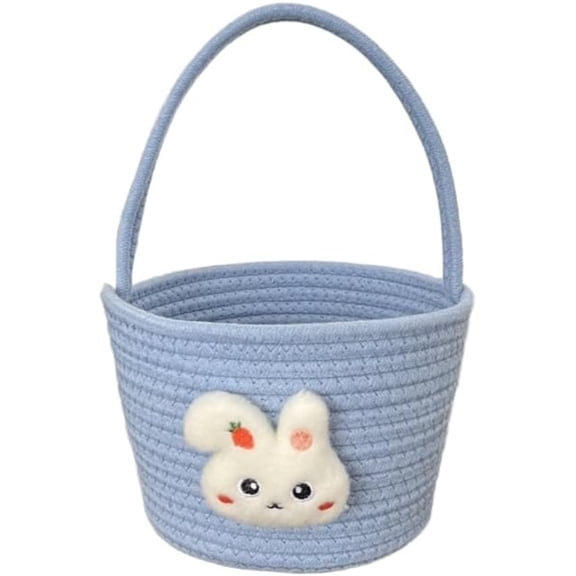 Easter Basket Decorative Baskets, Easter baskets with handles, lovely stereo rabbit Easter baskets, braided rope gift pack egg treasure basket empty containers - blue