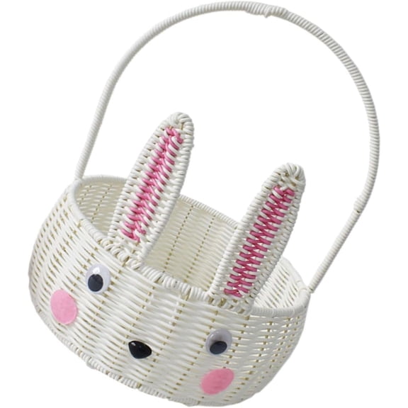 Easter Basket Decorative Baskets, Woven Rabbit Picnic Basket with Handle Small Round Rattan Fruit Storage Basket for Outdoor Easter Portable Flower for Picnic and Garden Use