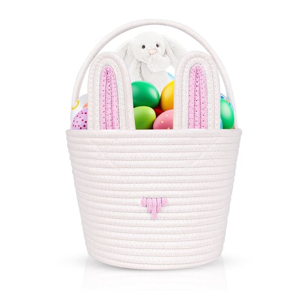 Easter Basket with Handle for Easter Egg Hunts Decorations Candy Gifts Storage Pink