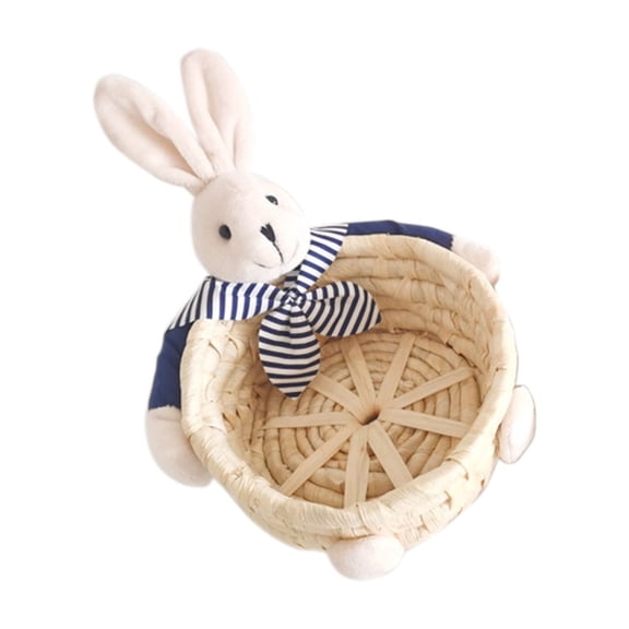 Easter Basket & Easter Bunny Egg Storage Basket, Mini Woven Corn Husk Style Basket, Plastic Craft Ornament for Candy, Egg, Small Item Storage, Home Decoration, 3.5x3.1x2.4in