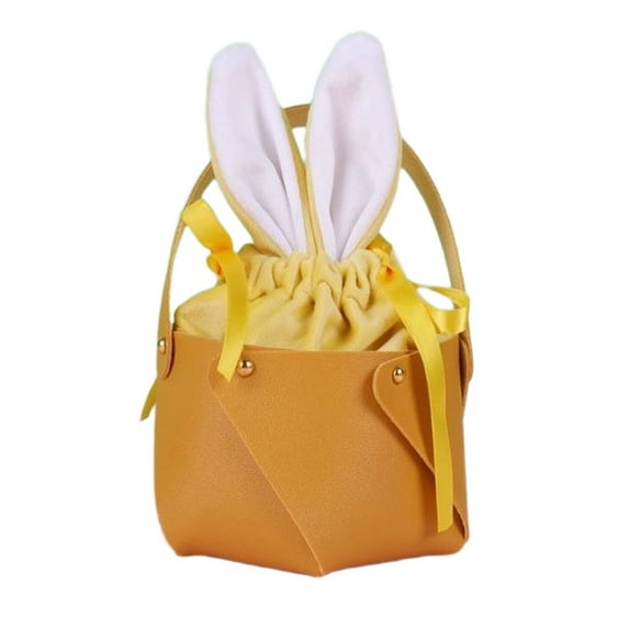 Easter Basket,Easter Bunny Gift Bags,Rabbit Ear Velvet Bags with Drawstrings,4 x 3 Inch Bunny Gift Pouches Party Favors for Easter Basket Party Supplies Candy Treat Jewelry(Yellow)