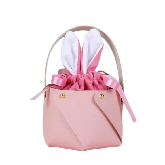 Easter Basket,Easter Bunny Gift Bags,Rabbit Ear Velvet Bags with Drawstrings,4 x 3 Inch Bunny Gift Pouches Party Favors for Easter Basket Party Supplies Candy Treat Jewelry(Pink)