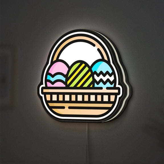 Easter Basket Egg 3D Novelty Light Box, Colorful Spring Holiday Lamp Decor with Eggs and Festive Vibes for Seasonal Homes (Height 20 inch, 50cm)