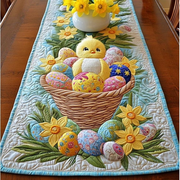 Easter Basket Eggs Quilted Table Runner, Happy Easter's Day Quilted Table Decor, Easter Table Runner for Dining Table, Easter's Day Gift